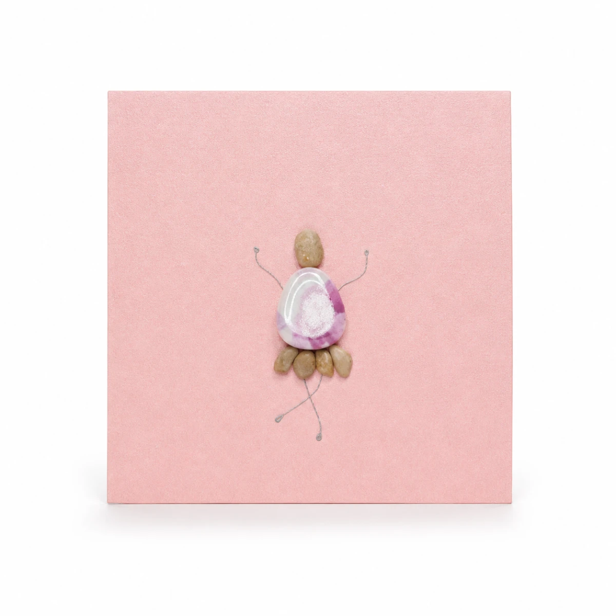 Pink handmade greeting card featuring a pebble ballerina