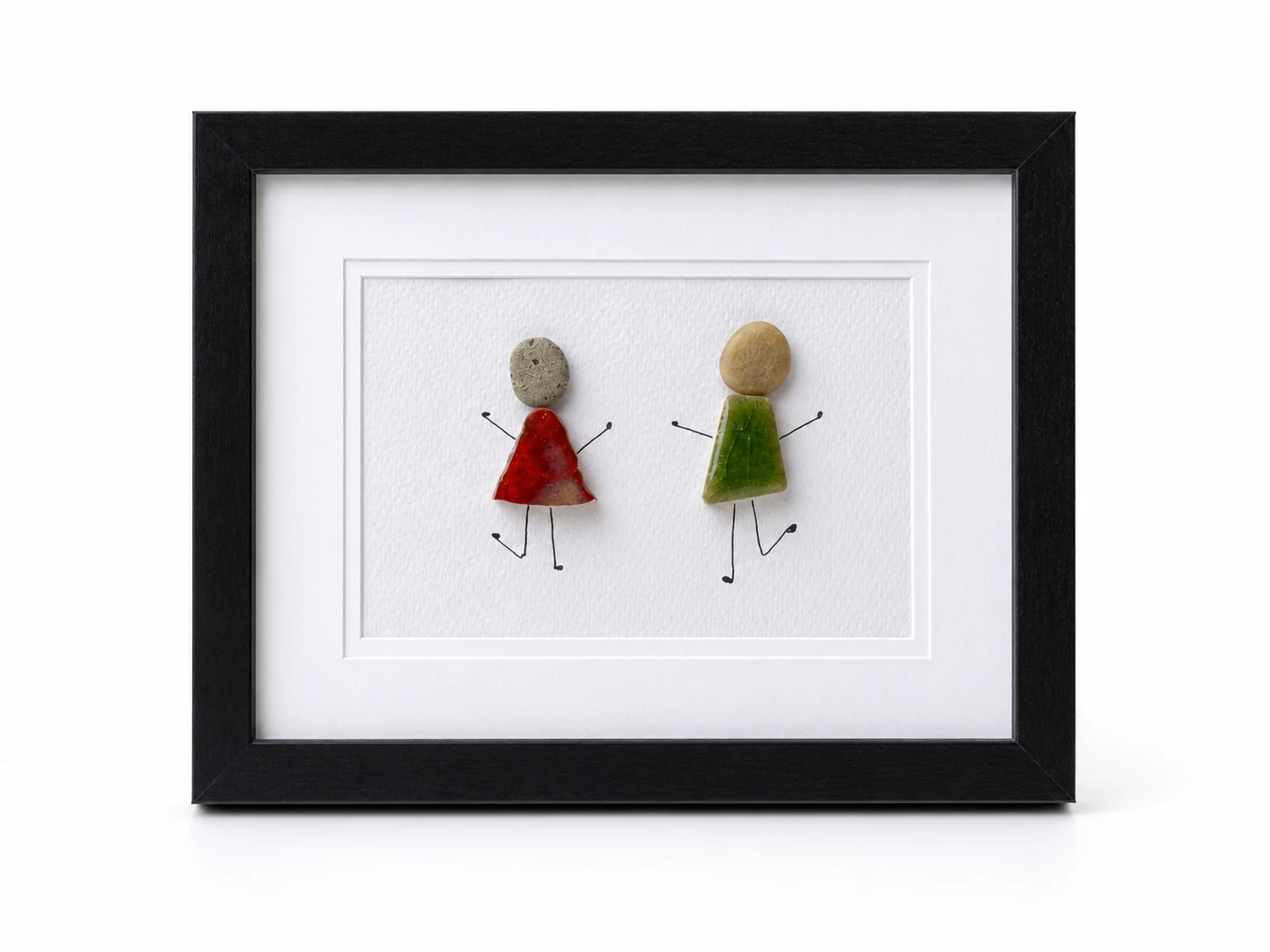 Sea glass family portrait with child in a black frame