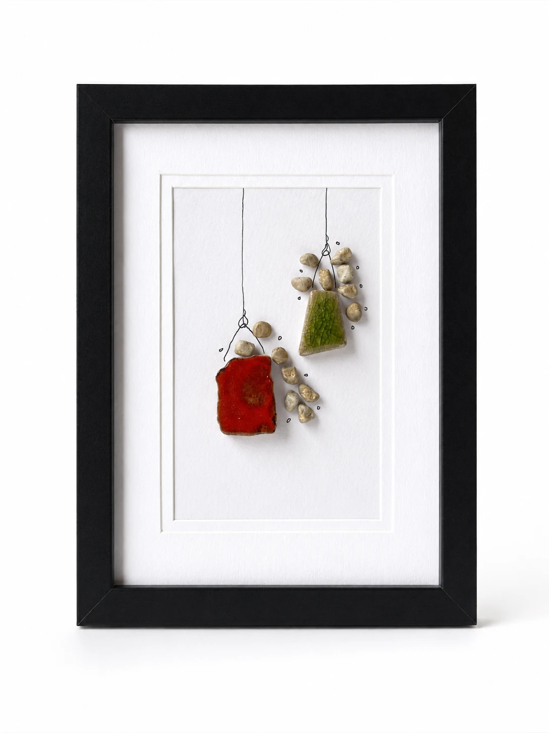 Pebble couple sailing artwork on a golden sunset background